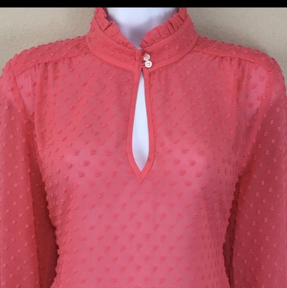 J.CREW Swiss Dot Chiffon Blouse High-Neck Ruffle 4 pink ❤️ - Picture 5 of 6